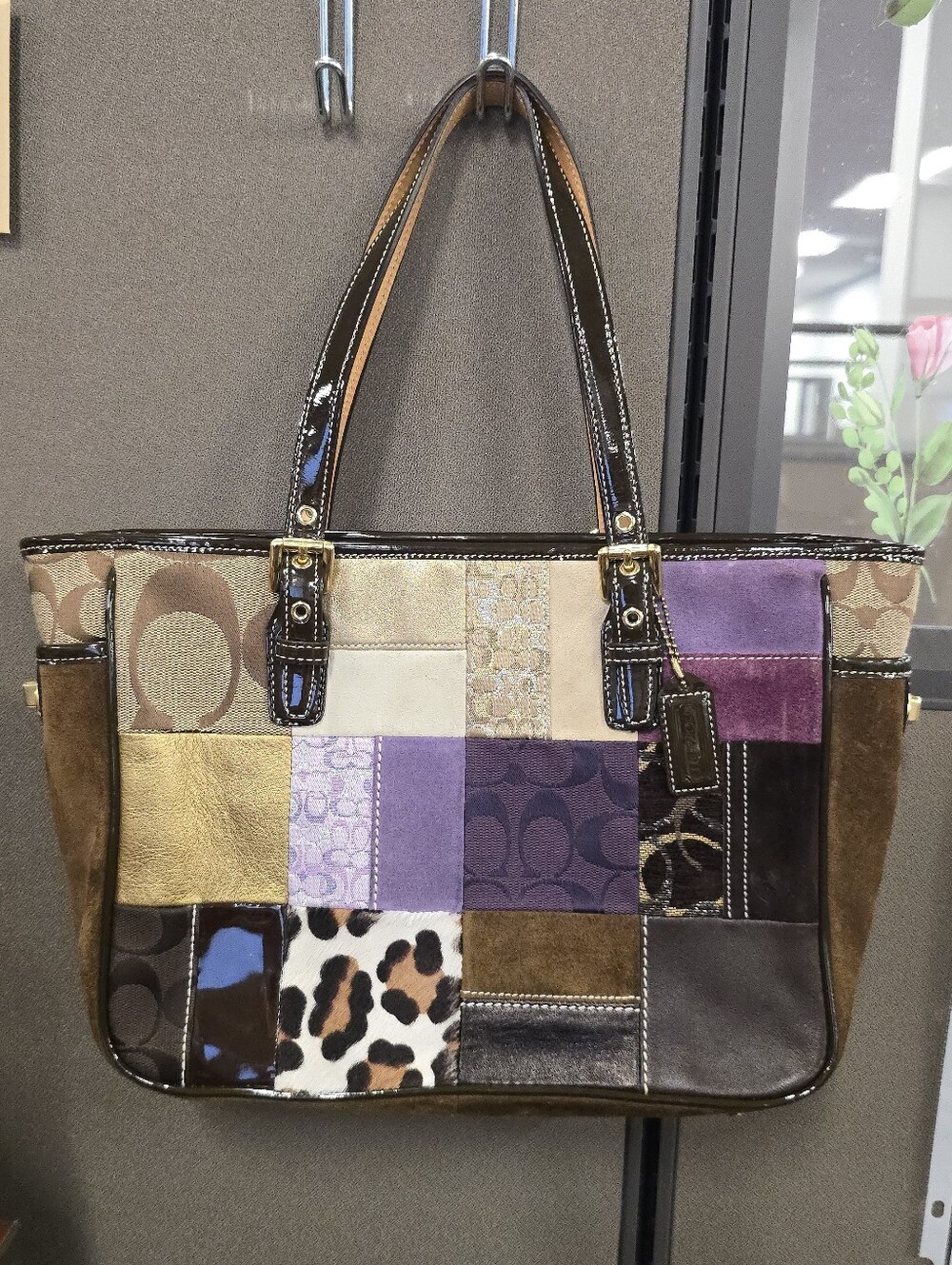 Coach Vintage Holiday Patchwork Multicolor Suede Leather Tote Style # G05S-9499
